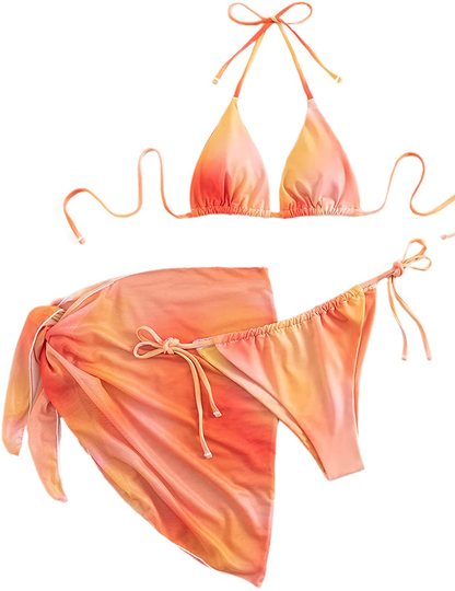 SOLY HUX Women's Wrap Triangle Bikini Bathing Suits with Mesh Beach Skirt 3 Piece Swimsuits Apparel & Accessories > Clothing > Swimwear KYLIE MAX Orange Tie Dye Medium 
