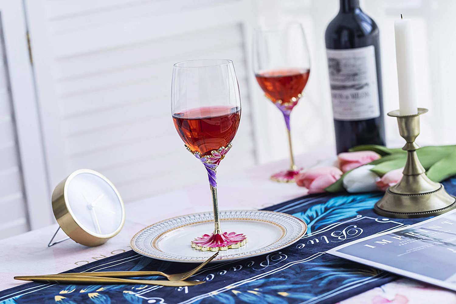 Luka Tech Enamels flower Lead-free Wine Glass Best Birthday Gifts For Women Wife Mom Friends Mothers Valentines Day (1 Pack) Arts & Entertainment > Party & Celebration > Gift Giving Luka Tech   