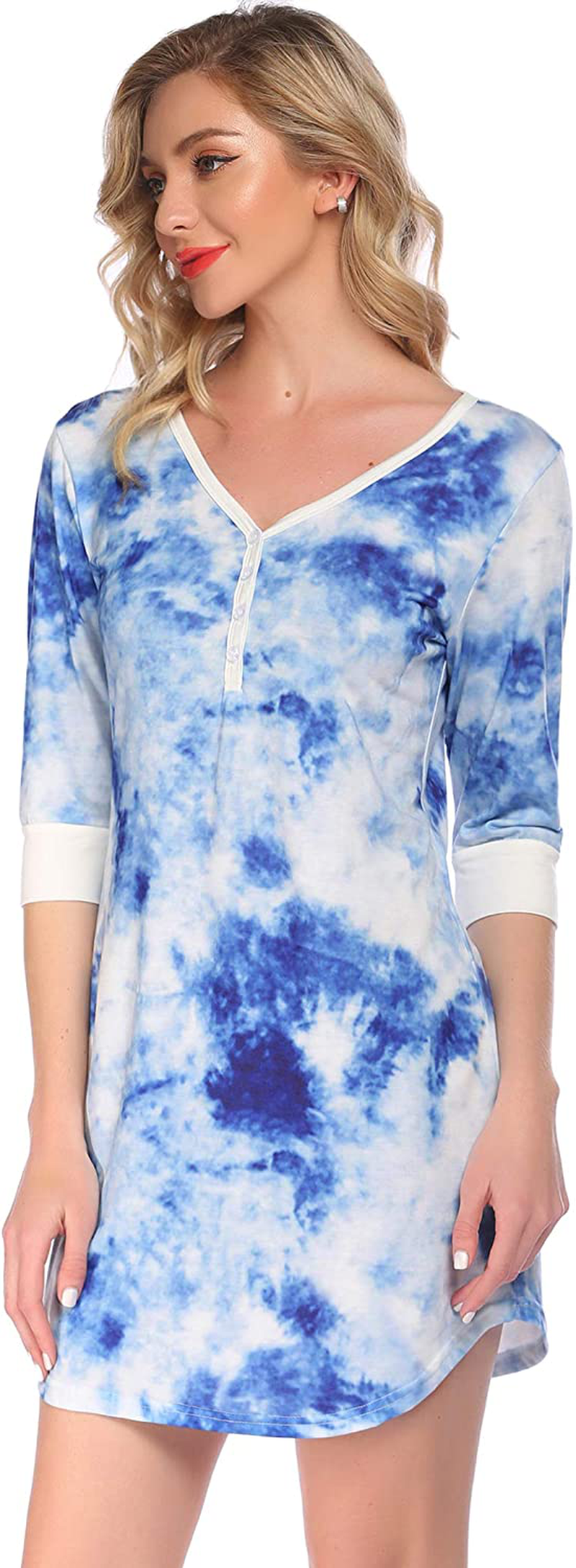 Ekouaer Women'S Nightgown Sleep Nightshirt Sleepshirt Button down Pajama Dress Sleepwear Apparel & Accessories > Clothing > Sleepwear & Loungewear > Nightgowns Kylie Max   