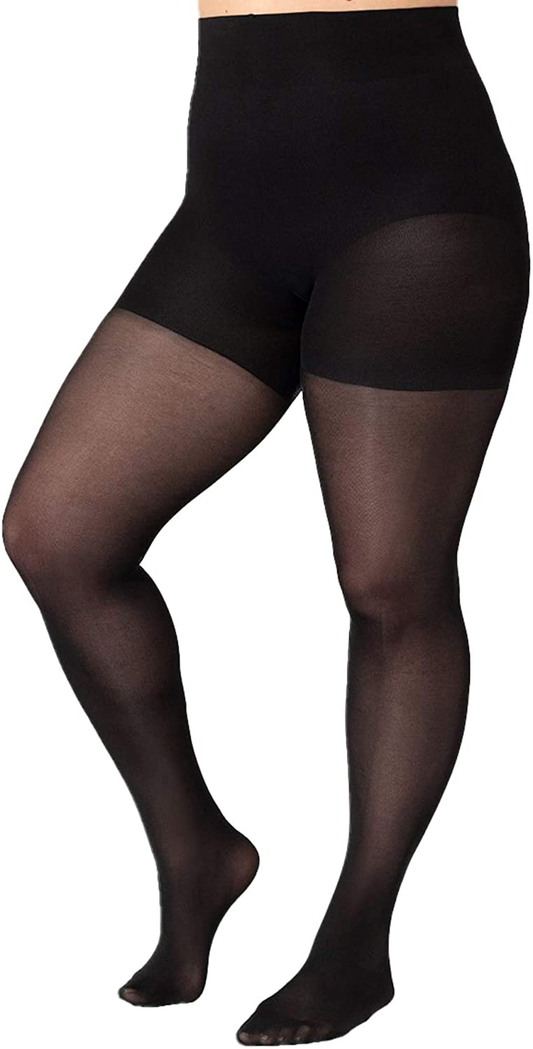 Shapermint Solid Black Opaque Tights with Nylon Control Top Hosiery Pantyhose for Women from Small to plus Size Apparel & Accessories > Clothing > Underwear & Socks > Shapewear Shapermint Black Small 