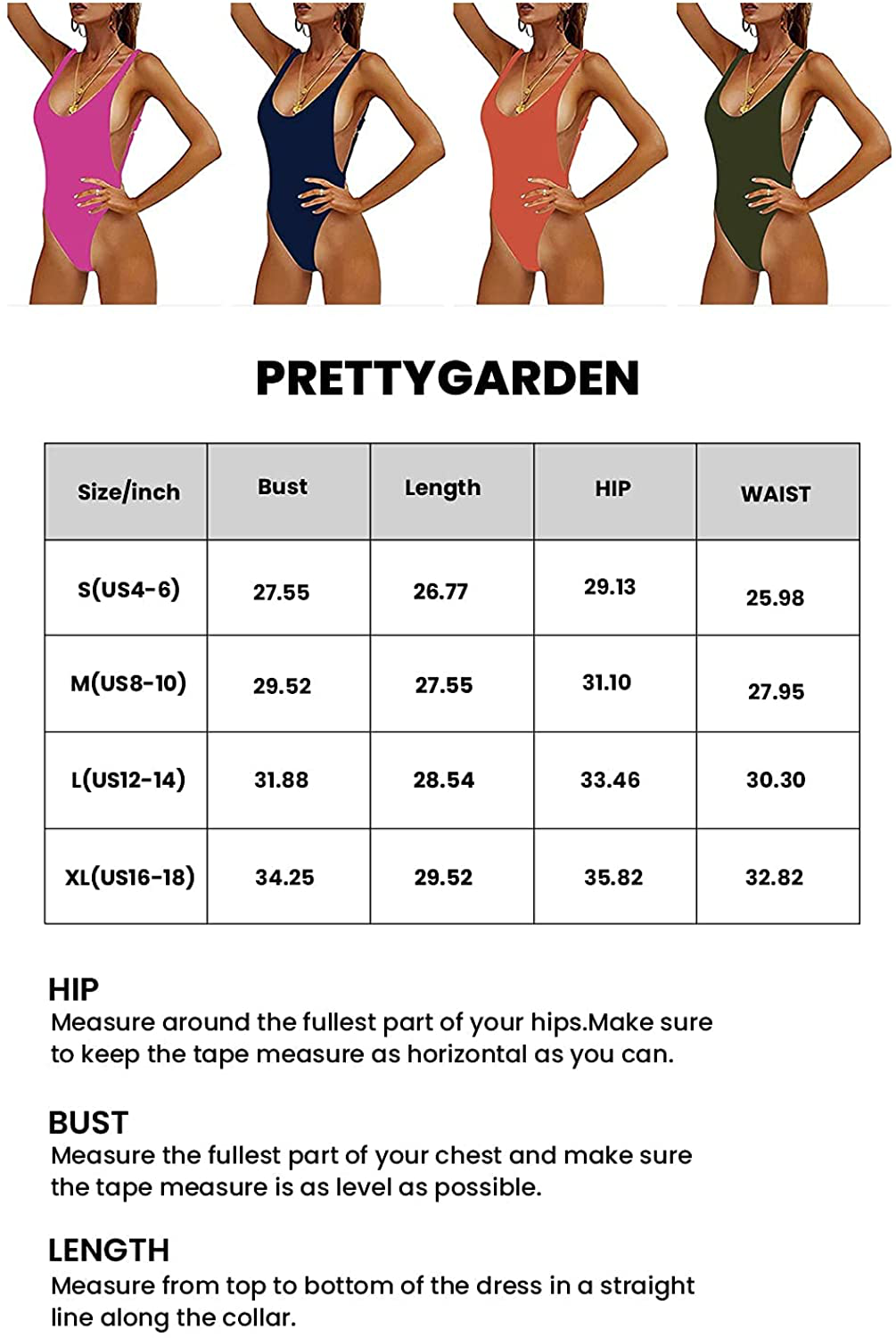 PRETTYGARDEN Women One Piece Swimsuit U Neck Tummy Control Swimwear Slimming Strap Backless Bathing Suit Apparel & Accessories > Clothing > Swimwear Kylie Max   