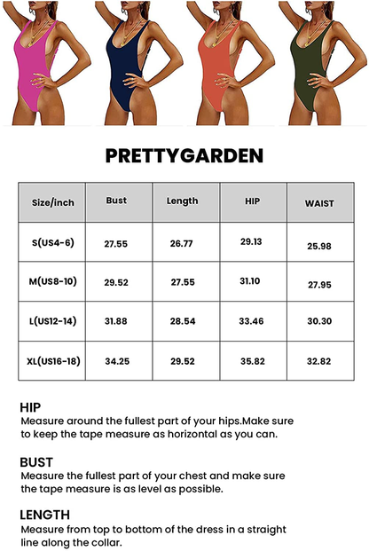 PRETTYGARDEN Women One Piece Swimsuit U Neck Tummy Control Swimwear Slimming Strap Backless Bathing Suit Apparel & Accessories > Clothing > Swimwear Kylie Max   