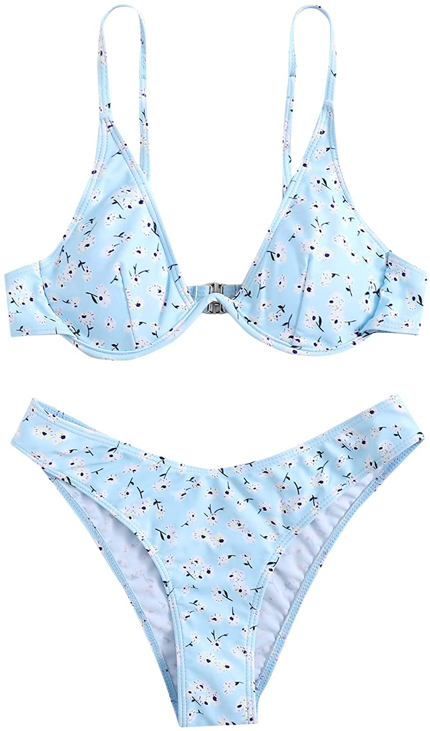 SweatyRocks Women's Sexy Bathing Suits Spaghetti Strap Floral Bikini Set Underwire Swimsuit Apparel & Accessories > Clothing > Swimwear SweatyRocks Floral Light Blue Small 