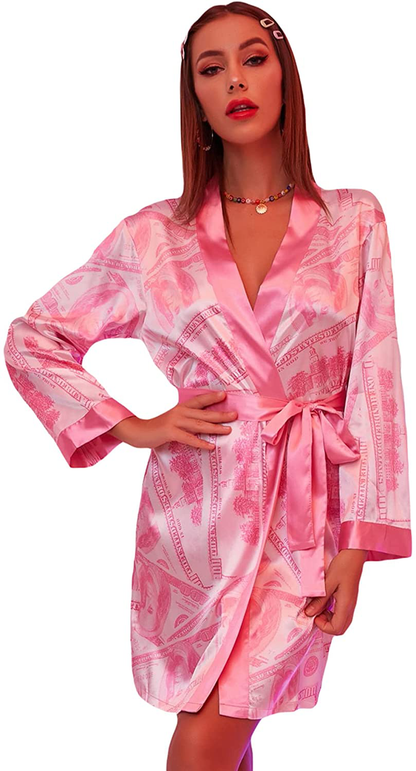 Floerns Women'S Bridesmaid Satin Kimono Oblique V Neck Bathrobe Robes Apparel & Accessories > Clothing > Sleepwear & Loungewear > Robes Floerns Light Pink X-Large 