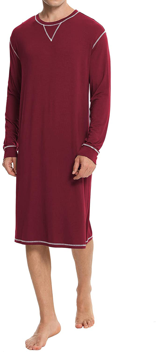 SWOMOG Men'S Nightshirt Long Sleeve Crewneck Modal Nightgown Loose Comfy Sleep Shirt Apparel & Accessories > Clothing > Sleepwear & Loungewear > Nightgowns Kylie Max   