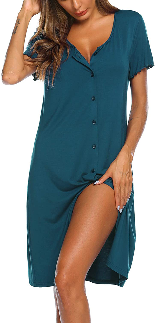 Ekouaer Women'S Nightshirt Short Sleeve Button down Nightgown V-Neck Sleepwear Pajama Dress Apparel & Accessories > Clothing > Sleepwear & Loungewear > Nightgowns Kylie Max   