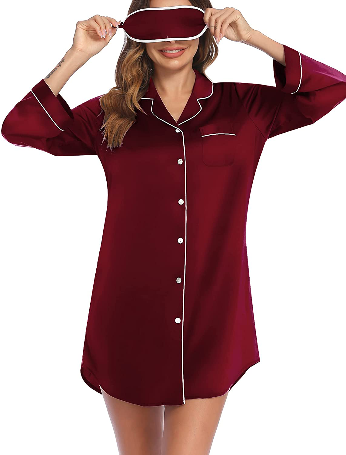 Ekouear Sleep Shirt for Women Boyfriend Long Sleeve Nightgown Nightshirt Button down Pajama Top S-XXL Apparel & Accessories > Clothing > Sleepwear & Loungewear > Nightgowns Kylie Max   