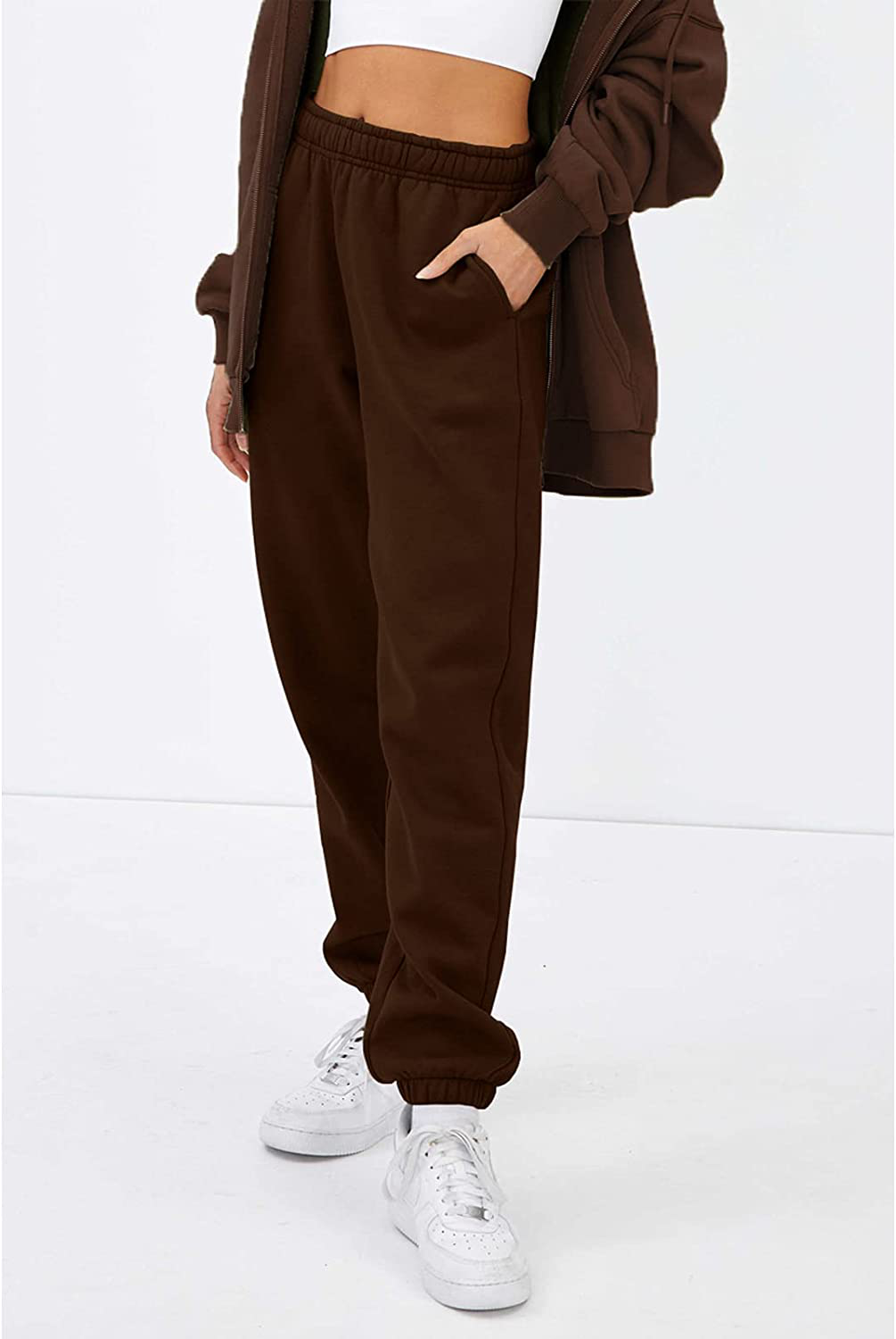 Trendy Queen Womens Fleece Sweatpants Warm Comfy Joggers Pants Athletic Lounge Leggings with Pockets Apparel & Accessories > Clothing > Activewear Kylie Max   