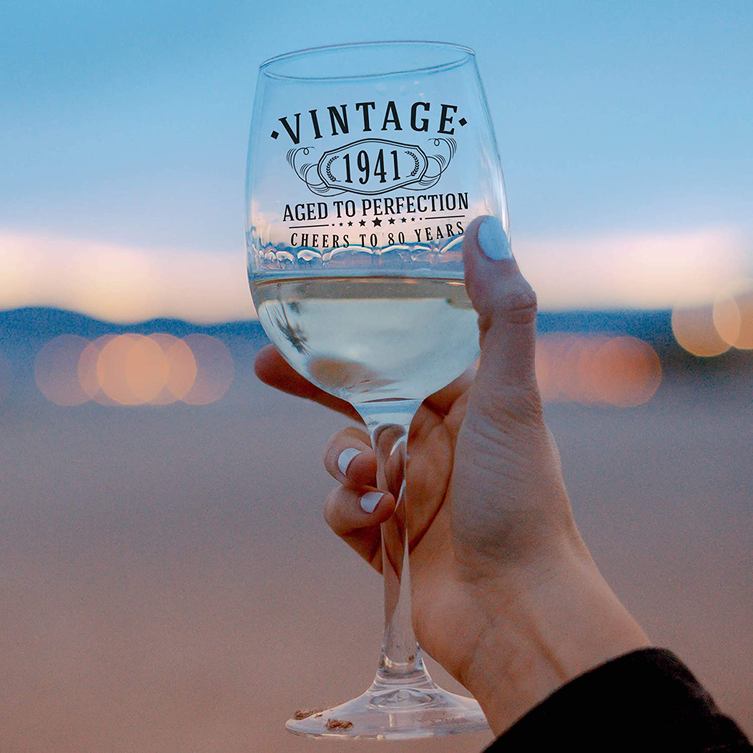 Vintage 1941 Printed 16oz Stemmed Wine Glass, 80th Birthday Aged to Perfection, 80 years old gifts Arts & Entertainment > Party & Celebration > Gift Giving Spotted Dog Company   