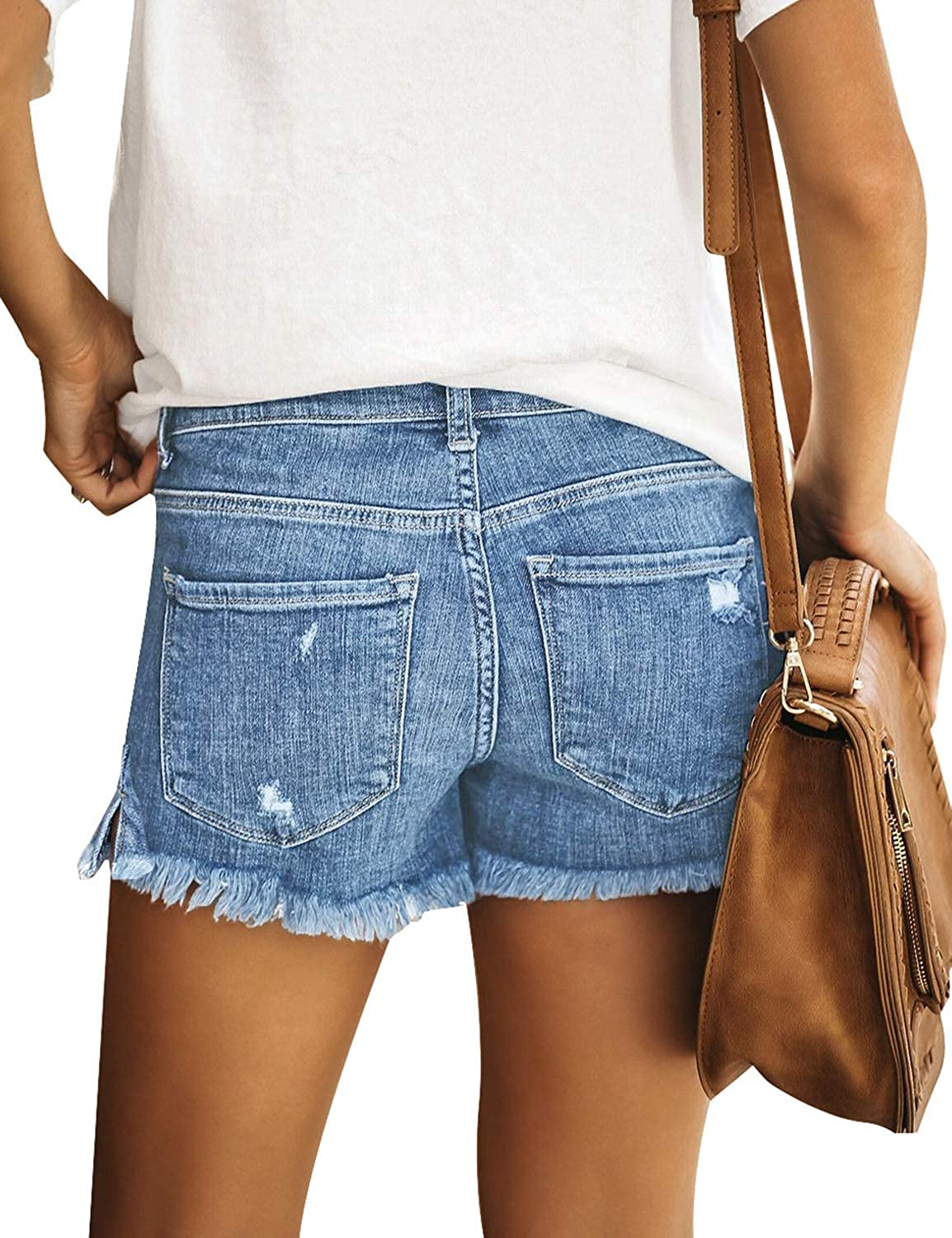 Luvamia Women'S Casual Mid Rise Denim Shorts Stretch Ripped Raw Hem Jean Shorts Apparel & Accessories > Clothing > Shorts Kylie Max   