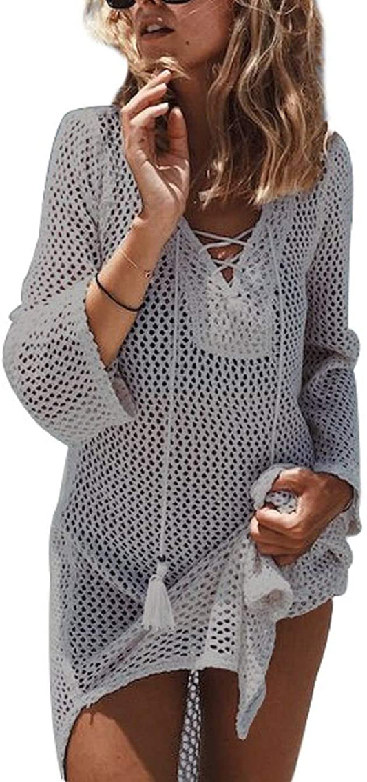 Wander Agio Beach Swimsuit for Women Sleeve Coverups Bikini Cover up Lace-Up Net Apparel & Accessories > Clothing > Swimwear Kylie Max   