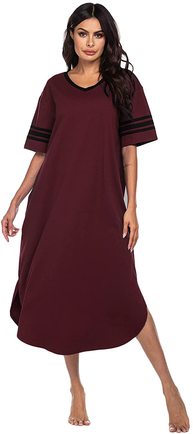 Ekouaer Long Nightgown, Womens V Neck Loungewear Oversized Sleepwear Loose Sleep Dress S-4XL Apparel & Accessories > Clothing > Sleepwear & Loungewear > Nightgowns Kylie Max   
