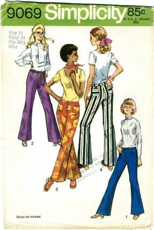 Simplicity 9069 Misses Slim Cut Hippie Hip-Hugger Pants Vintage Sewing Pattern, Check Listings for Size Apparel & Accessories > Clothing > Underwear & Socks > Underwear Simplicity   