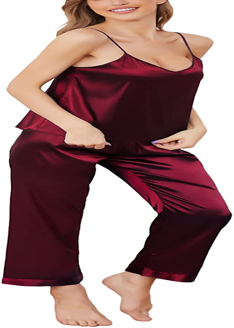SWOMOG Women'S Satin Pajama Set Silk Sleepwear Cami Nightwear Sexy Lingerie 2 Piece Top and Pants Pj Set Apparel & Accessories > Clothing > Sleepwear & Loungewear Kylie Max   