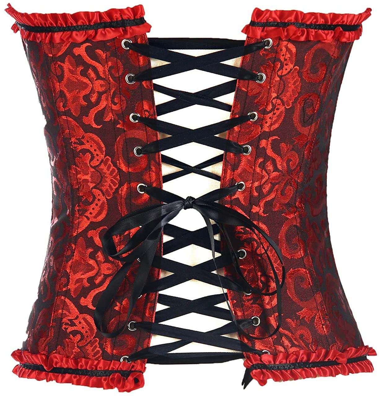 Women'S Lacing Corset Top Satin Floral Boned Overbust Body Shaper Bustier Apparel & Accessories > Clothing > Underwear & Socks > Lingerie SHYMMUO   