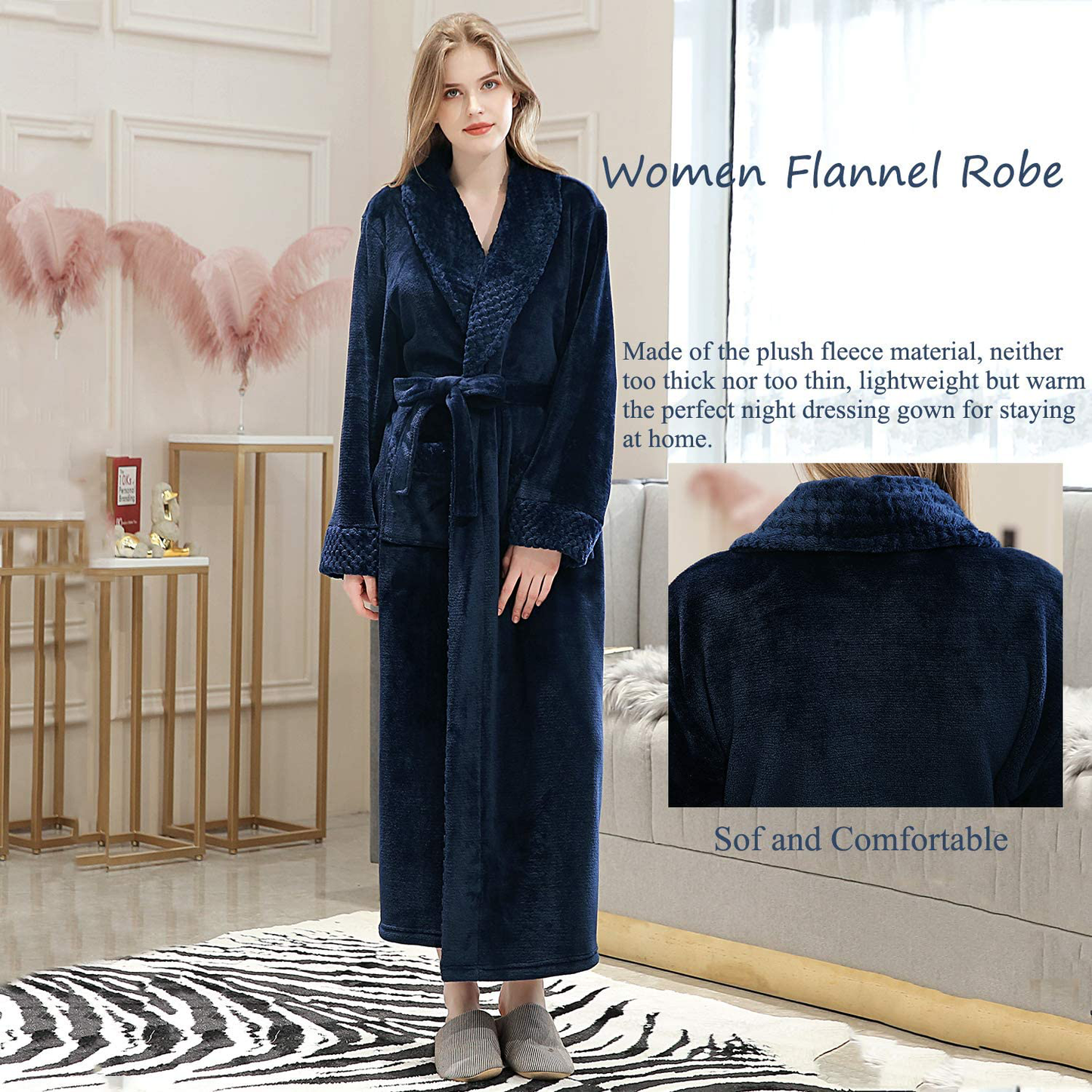 Long Bath Robe for Womens Plush Soft Fleece Bathrobes Nightgown Ladies Pajamas Sleepwear Housecoat Apparel & Accessories > Clothing > Sleepwear & Loungewear > Robes Kylie Max   