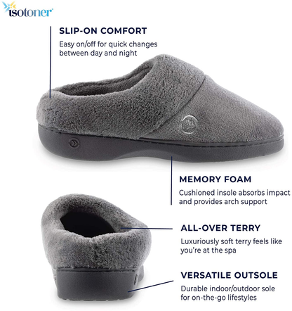 isotoner Women's Cozy Terry Hoodback Clog Slipper with Soft Memory Foam, Comfort Arch Support, and an Indoor/Outdoor Sole Arts & Entertainment > Party & Celebration > Gift Giving KYLIE MAX   