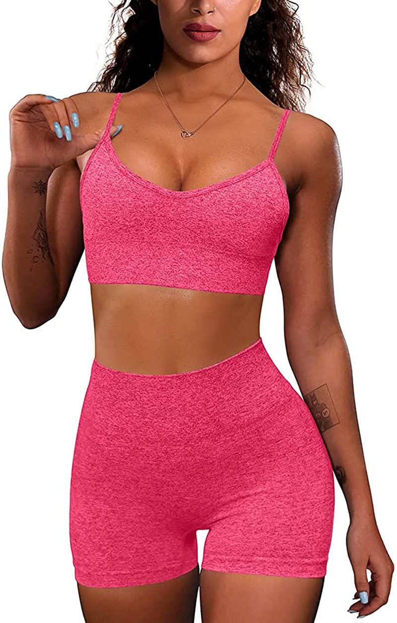 OQQ Yoga Outfit for Women Seamless 2 Piece Workout Gym High Waist Leggings with Sport Bra Set Apparel & Accessories > Clothing > Underwear & Socks > Lingerie HZSN A: Rose Small 