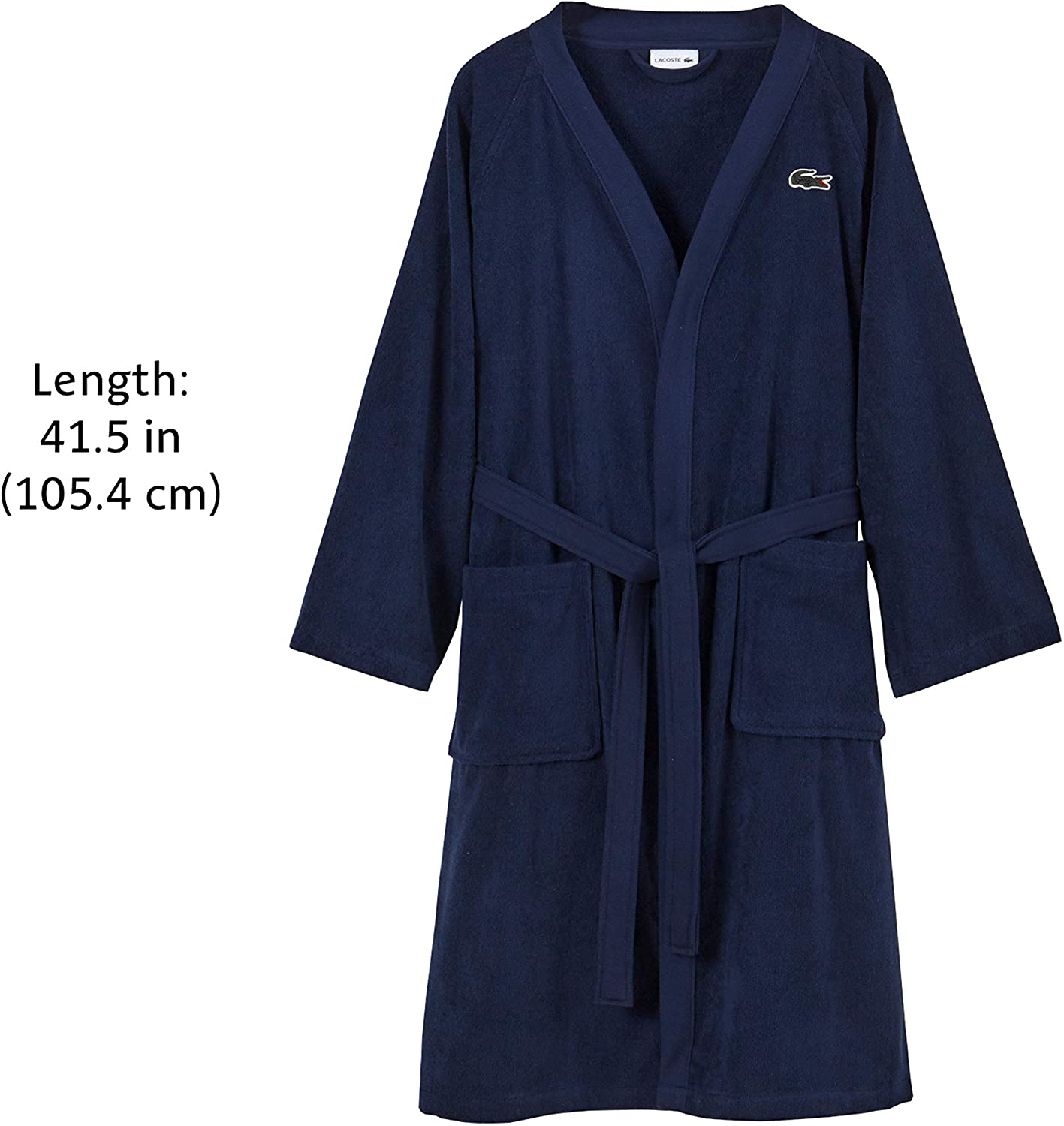 Lacoste Classic Pique 100% Cotton Bath Robe, 41.5"L, Black Iris Apparel & Accessories > Clothing > Sleepwear & Loungewear > Robes Kylie Max   