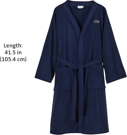 Lacoste Classic Pique 100% Cotton Bath Robe, 41.5"L, Black Iris Apparel & Accessories > Clothing > Sleepwear & Loungewear > Robes Kylie Max   