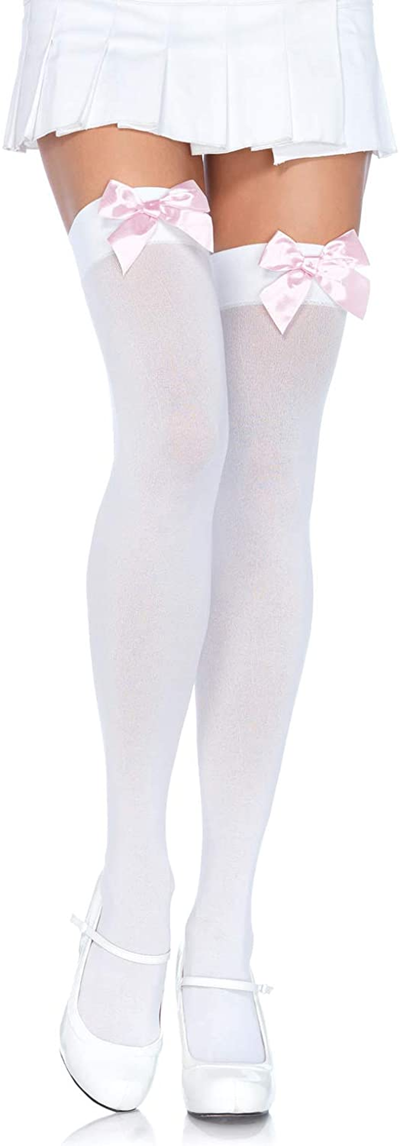 Leg Avenue Women'S Satin Bow Accent Thigh Highs Apparel & Accessories > Clothing > Underwear & Socks > Shapewear Leg Avenue White/Light Pink One Size 
