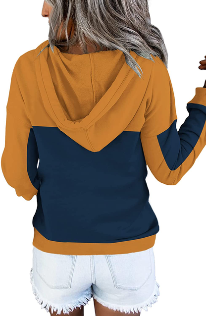 ETCYY Women'S Color Block Hoodies Tops Long Sleeve Casual Drawstring Button down Pullover Sweatshirt with Pocket Apparel & Accessories > Clothing > Activewear Kylie Max   