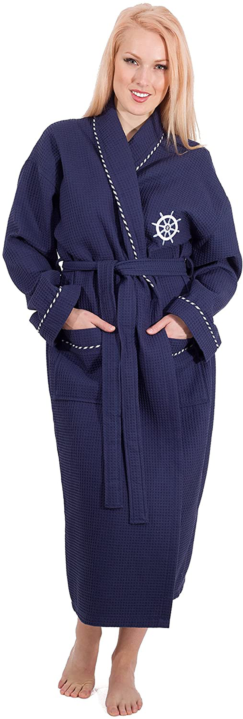 Classic Turkish Towels Luxury Nautical Spa Robe - Unisex Bathrobe Made with 100% Turkish Cotton Apparel & Accessories > Clothing > Sleepwear & Loungewear > Robes Kylie Max   