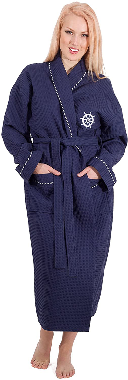Classic Turkish Towels Luxury Nautical Spa Robe - Unisex Bathrobe Made with 100% Turkish Cotton Apparel & Accessories > Clothing > Sleepwear & Loungewear > Robes Kylie Max   