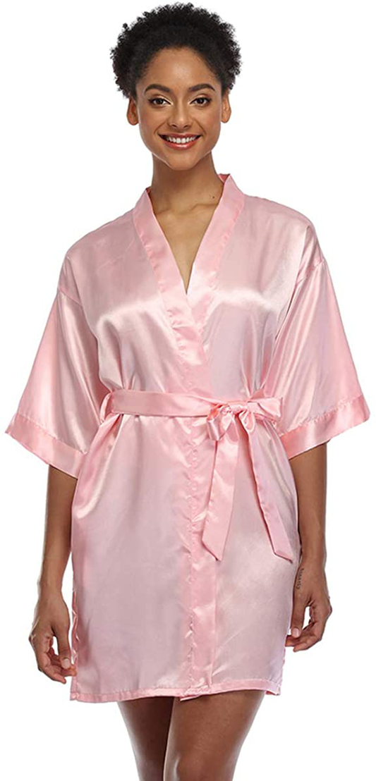 Short Silky Robe for Women Bridal Lightweight Sleepwear Satin Kimono Bathrobe Apparel & Accessories > Clothing > Sleepwear & Loungewear > Robes Ferrendo Pink Large 