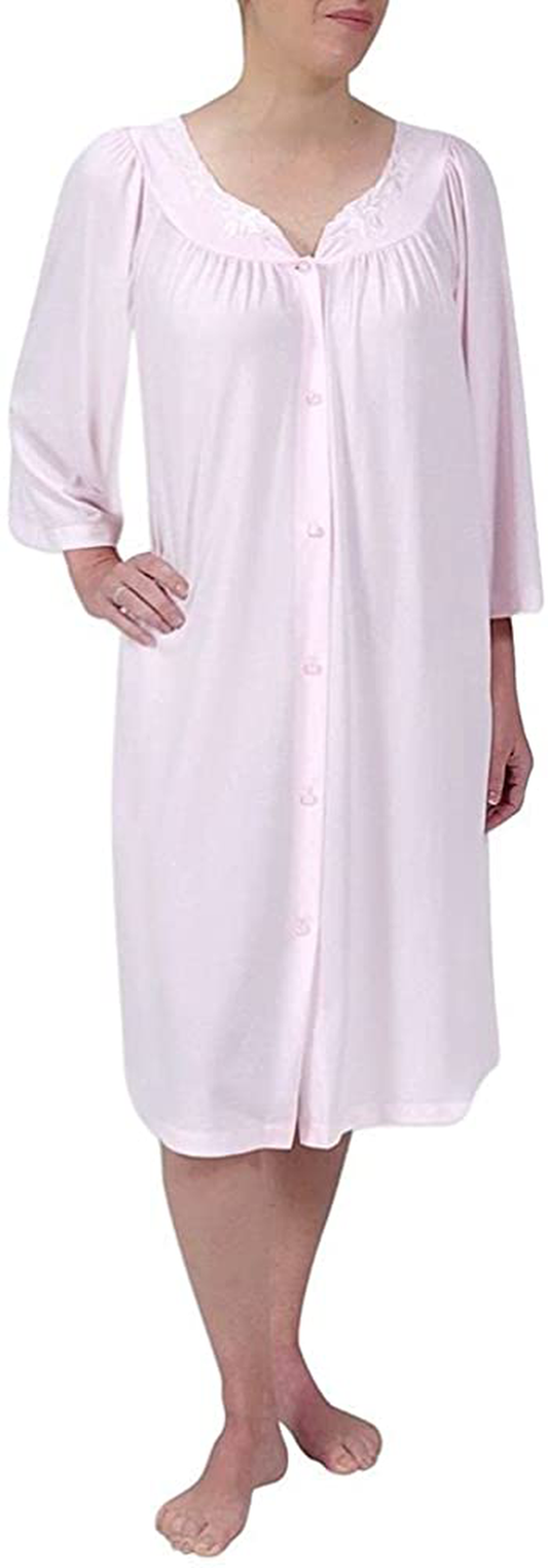 Miss Elaine Robe - Women'S Nylon Tricot Short Button Robe, Side Pockets and 3/4 Sleeves Apparel & Accessories > Clothing > Sleepwear & Loungewear > Robes Miss Elaine Pink Large 