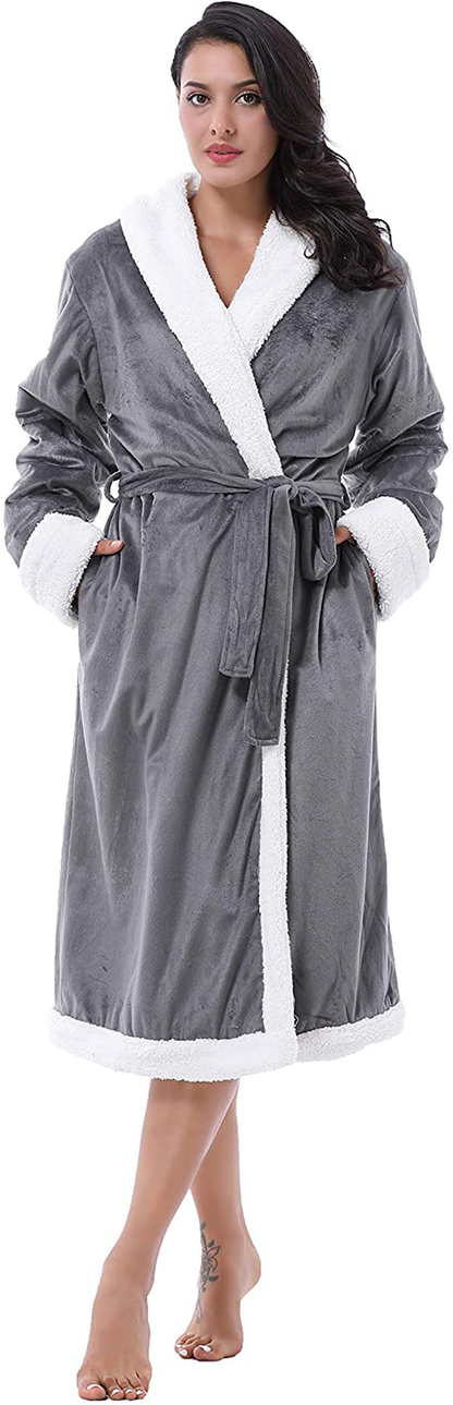 Catalonia Women’S Sherpa Bathrobe,Soft Warm Fleece Long Robe,Shawl Collar,Comfy,Full Length Apparel & Accessories > Clothing > Sleepwear & Loungewear > Robes Kylie Max   