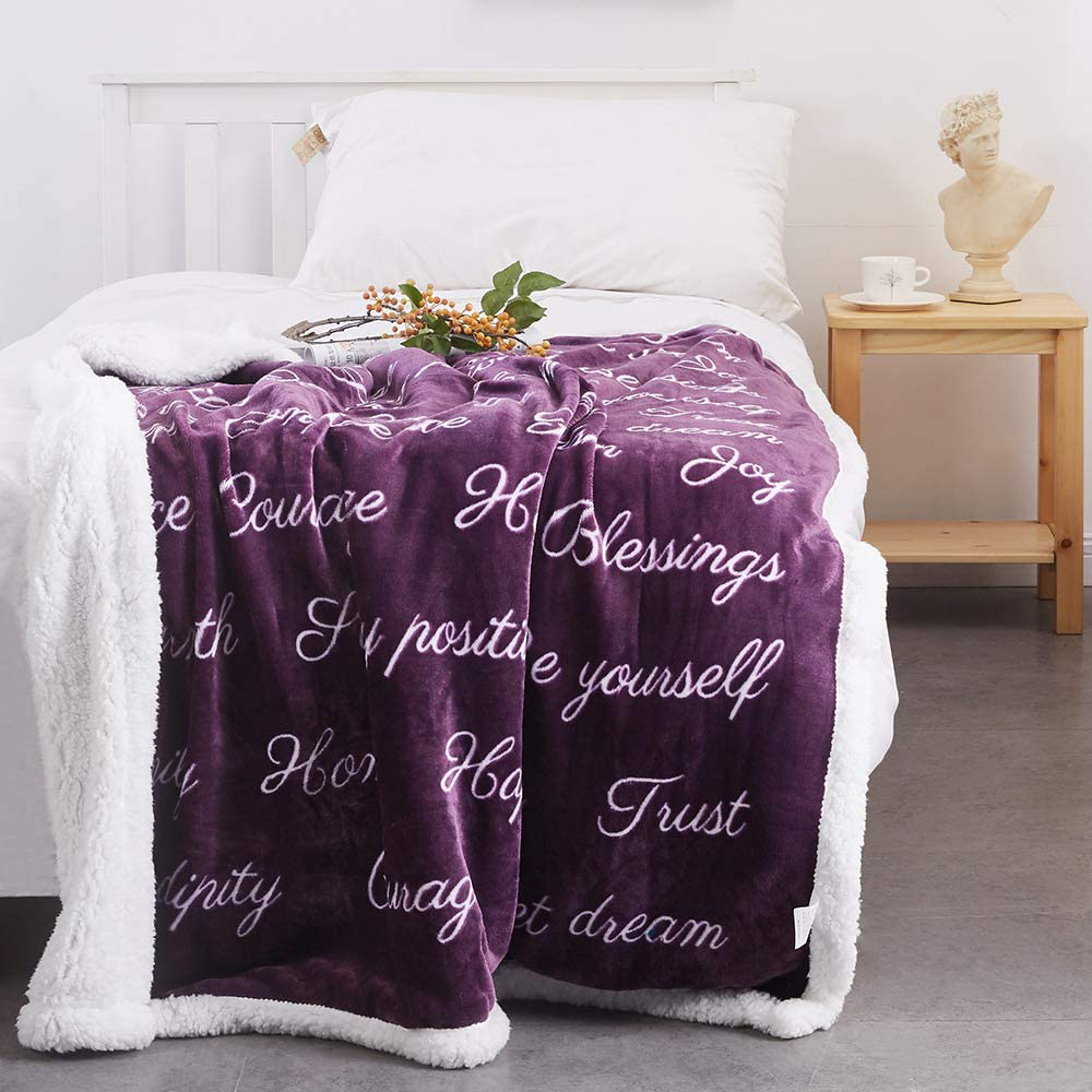 RHF Sherpa Blanket w/Words of Warm Hug, Family, Friendship, Positive Energy Healing Thoughts, Super Soft, Birthday Gifts for Women Men, Gift for Women, Womens Gifts, Mom Birthday Gifts(Throw, Violet) Arts & Entertainment > Party & Celebration > Gift Giving Rose Home Fashion   