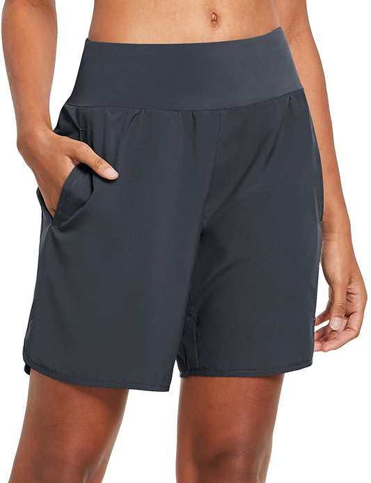 BALEAF Women'S 7 Inches Long Running Shorts with Liner Lounge Sport Gym Shorts Back Zipper Pocket Apparel & Accessories > Clothing > Shorts Kylie Max   