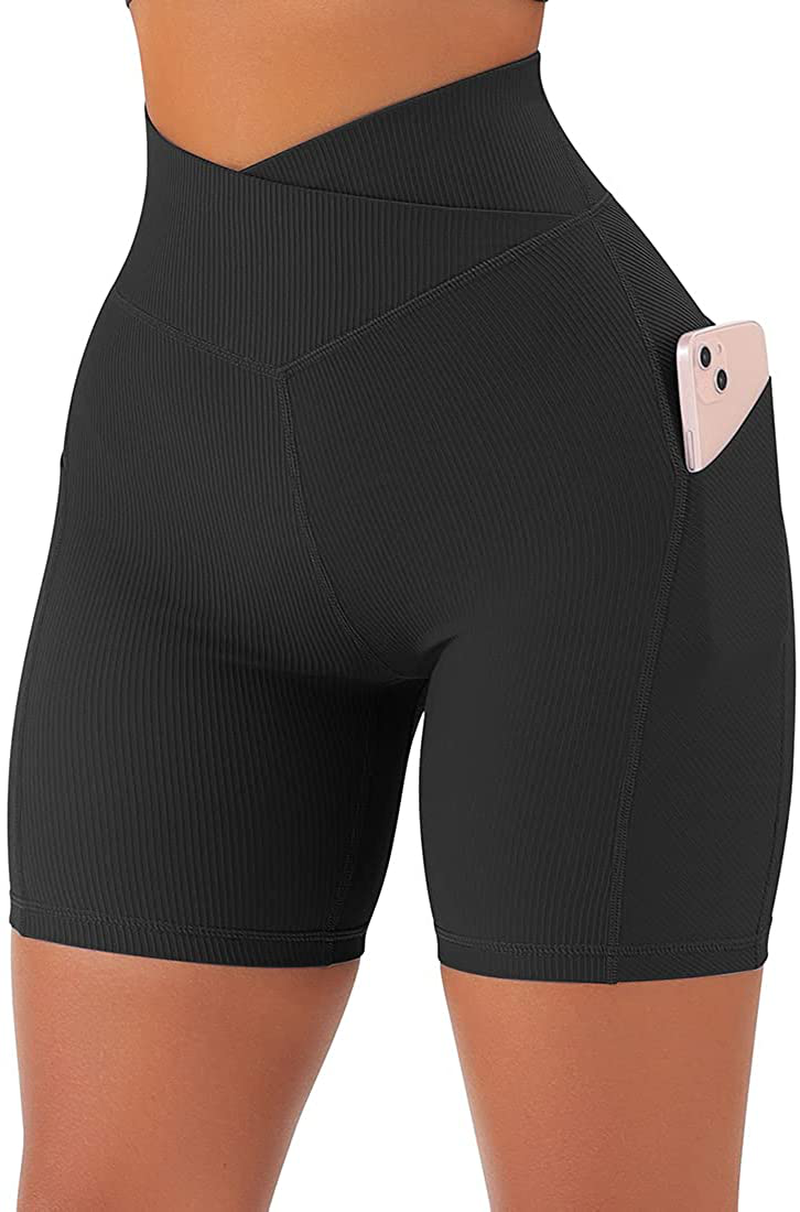 SUUKSESS Women Cross Workout Shorts with Pockets 5" High Waist Booty Biker Short Apparel & Accessories > Clothing > Shorts Kylie Max   