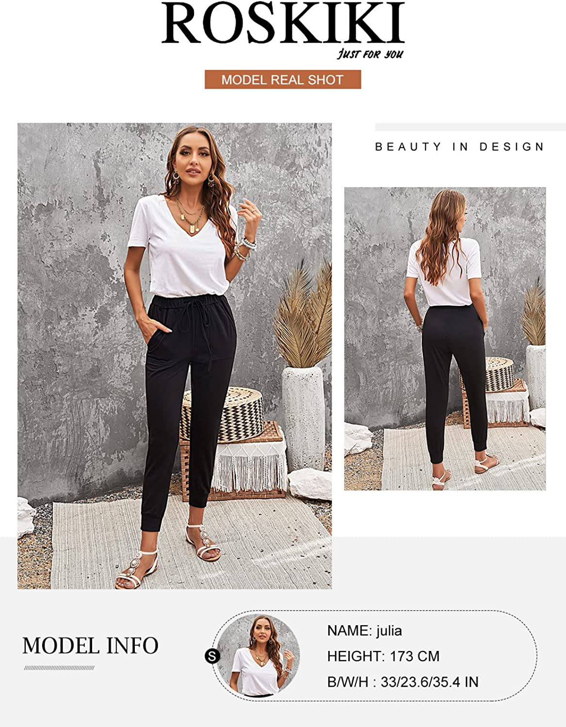 ROSKIKI Womens Leopard Drawstring Elastic Waist Sports Lounge Pants with Pockets Apparel & Accessories > Clothing > Activewear Kylie Max   