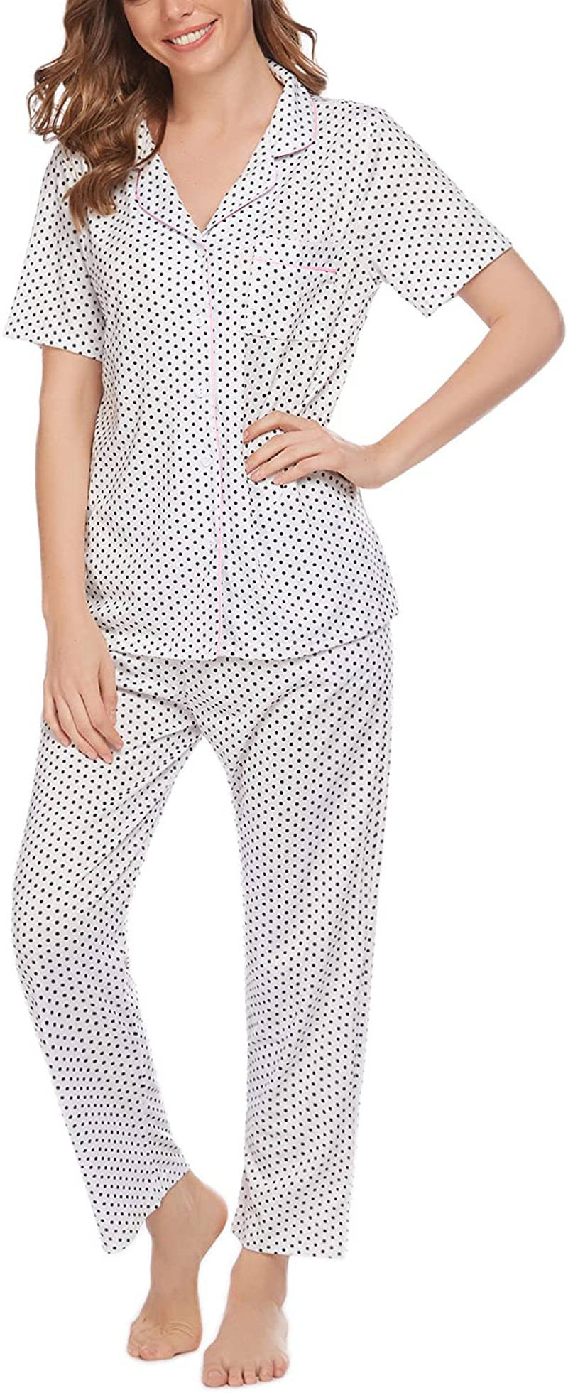 Avidlove Women Pajamas Set Notch Collar Soft Sleepwear Pjs Short Sleeve Button Down Nightwear with Long Pants Apparel & Accessories > Clothing > Sleepwear & Loungewear > Pajamas Avidlove   