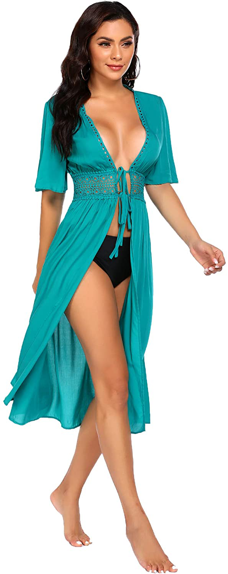 Ekouaer Women'S Swimwear Cover Ups Sexy Open Front Beach Bikini Swimsuit Kimono Cardigan Long Flowy Beachwear Apparel & Accessories > Clothing > Swimwear Kylie Max   