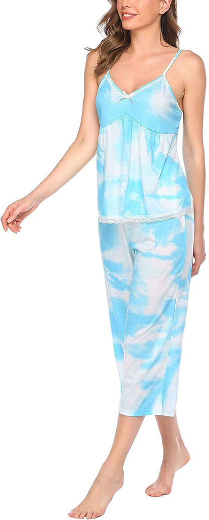 Ekouaer Womens Pajamas Set V-Neck Cami Top and Capris Pants Sleepwear Pjs Set S-XXL Apparel & Accessories > Clothing > Sleepwear & Loungewear Kylie Max   
