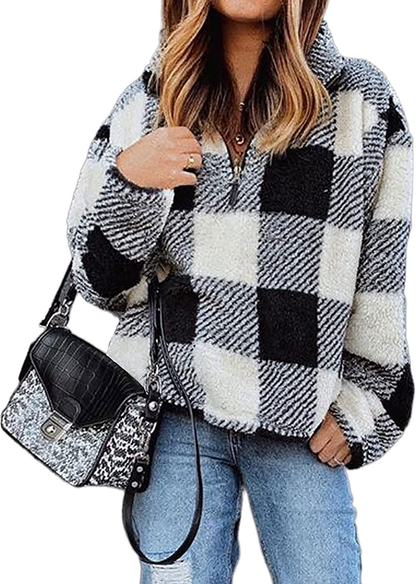 BTFBM Women Sherpa Pullover Quarter Zip Long Sleeve Fluffy Soft Fleece Jackets Sweaters Sweatshirts Hoodies Outwear Coat Apparel & Accessories > Clothing > Activewear Kylie Max   