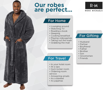Ross Michaels Mens Robe Big & Tall with Hood - Long Plush 400GSM Luxury Fleece Bathrobe Apparel & Accessories > Clothing > Sleepwear & Loungewear > Robes Kylie Max   