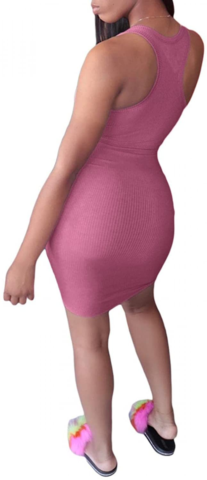 Burband Womens Ribbed V Neck Sleeveless Tank Dresses Basic Bodycon Mini Dress Solid Scoop Neck Summer Tank Shirt Dresses Apparel & Accessories > Clothing > Underwear & Socks > Shapewear Burband   