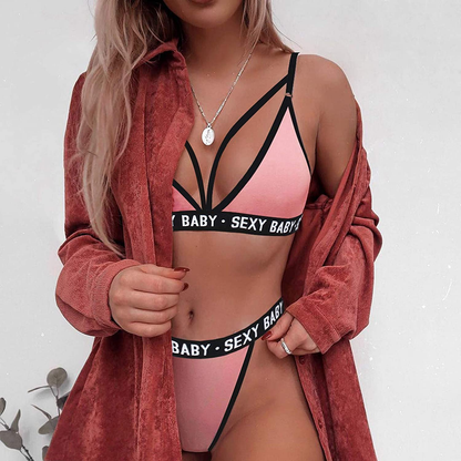Plus Size Bra and Panty Sets for Women, Push up Sexy Strappy Letters Sports Bras G-String Thong Bikini Matching Sets Apparel & Accessories > Clothing > Underwear & Socks > Lingerie N\C   