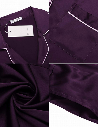 Ekouaer Satin Pajamas Women’S Long Sleeve Sleepwear Silk Soft Button down Loungewear Pjs Set S-XXL Apparel & Accessories > Clothing > Sleepwear & Loungewear > Pajamas Kylie Max   