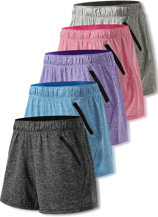 Liberty Imports 5 Pack Women'S 5" Quick Dry Yoga Training Shorts with Zipper Pockets Apparel & Accessories > Clothing > Shorts Kylie Max   