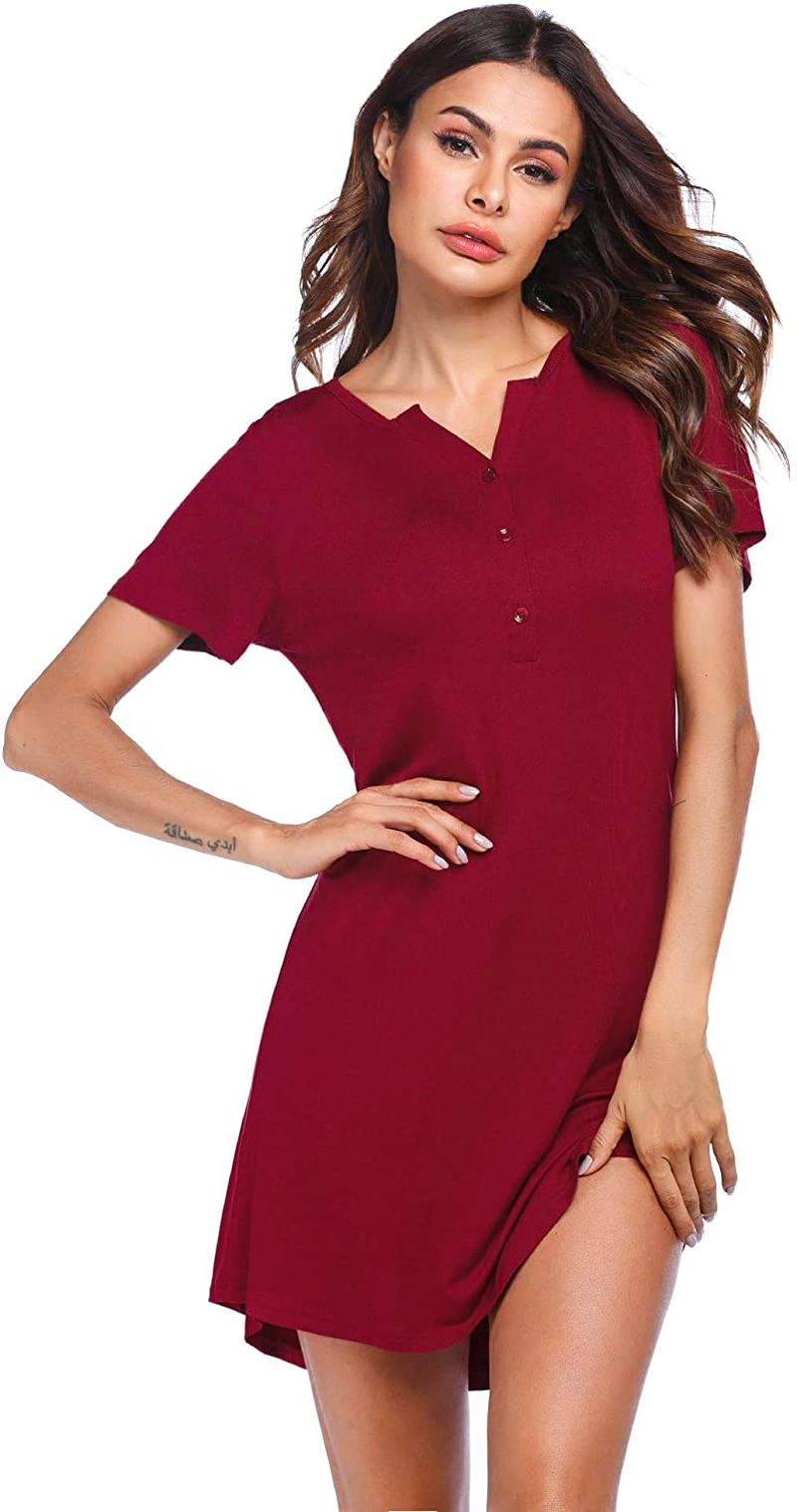 Ekouaer Women'S Nightgown Sleep Nightshirt Sleepshirt Button down Pajama Dress Sleepwear Apparel & Accessories > Clothing > Sleepwear & Loungewear > Nightgowns Kylie Max   