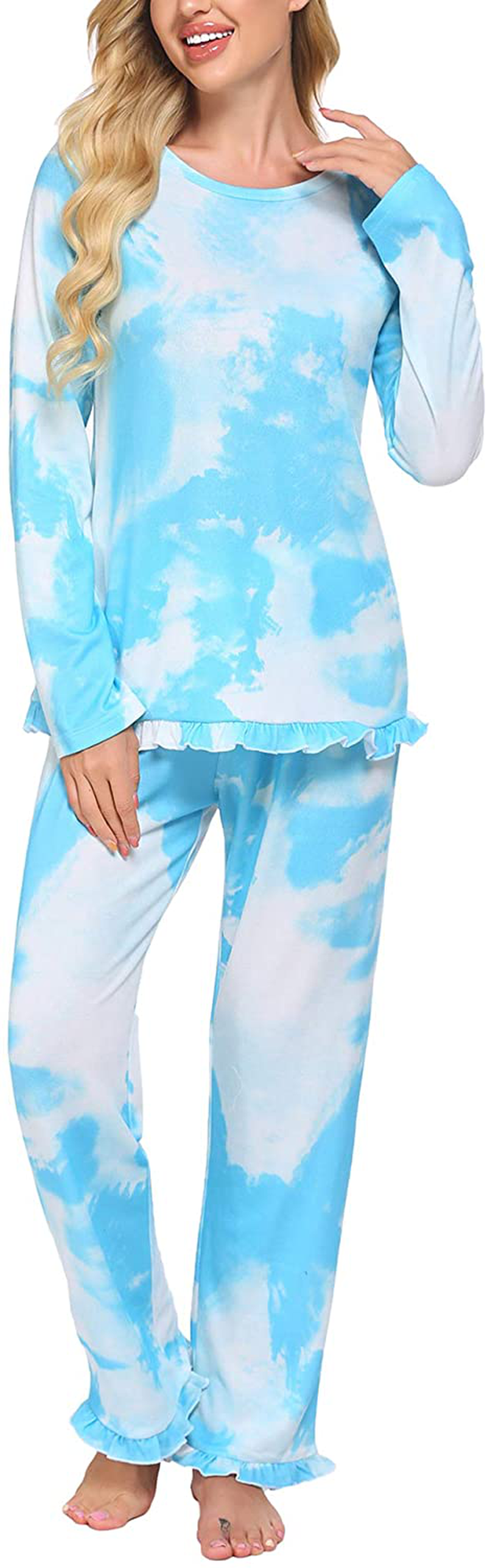 Ekouaer Women's Pajamas Sets Long Sleeve with Plaid Pants Soft Sleepwear O Neck 2 Piece Pjs Joggers Loung Set with Pockets Apparel & Accessories > Clothing > Sleepwear & Loungewear > Pajamas Ekouaer Tie-dye_pat2 Small 