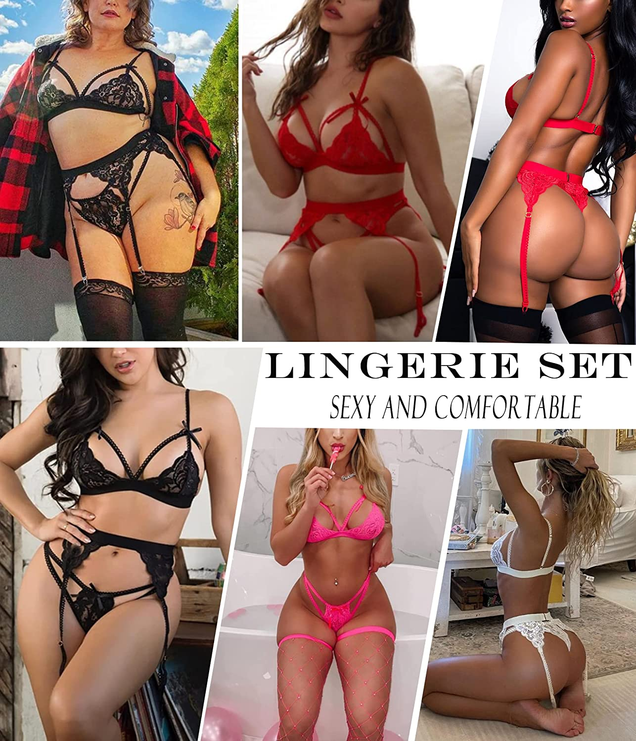 Avidlove Women Lingerie Set Lace Teddy Strap Babydoll Bodysuit with Garter Belts Apparel & Accessories > Clothing > Underwear & Socks > Lingerie Avidlove   