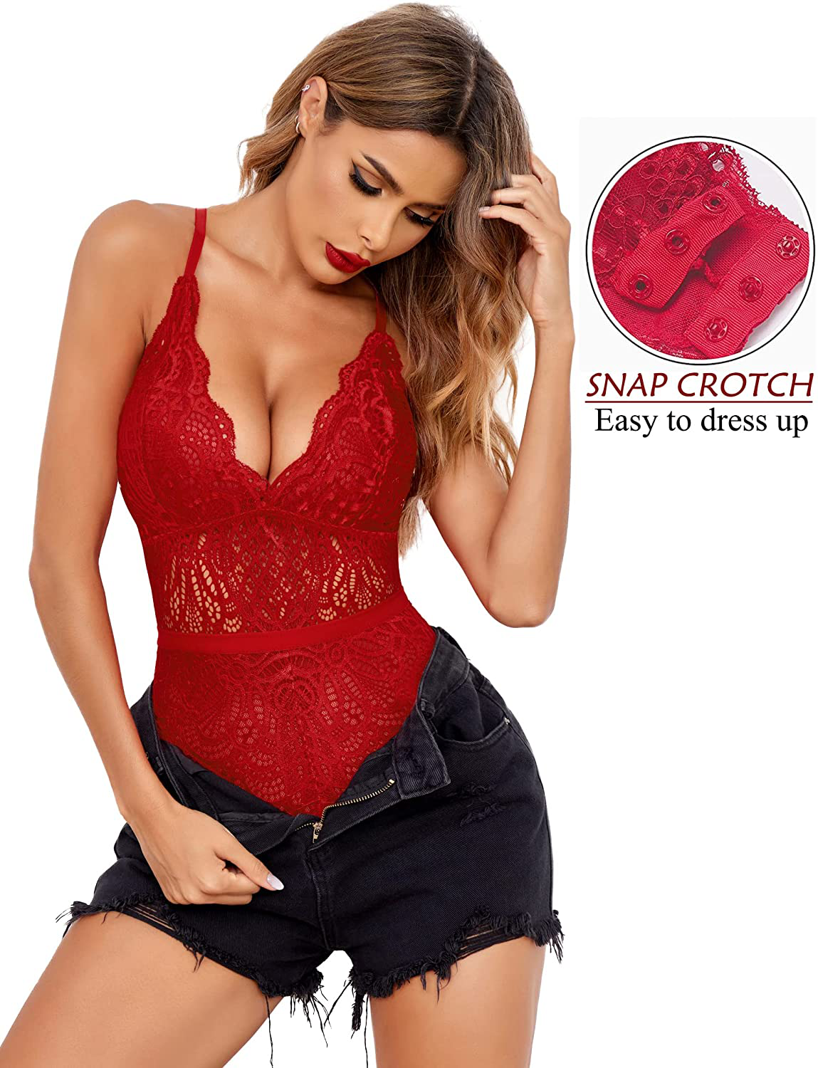 Avidlove Snap Crotch Lingerie Sexy Teddy Bodysuit One Piece Lace Babydoll Apparel & Accessories > Clothing > Underwear & Socks > Lingerie Avidlove   