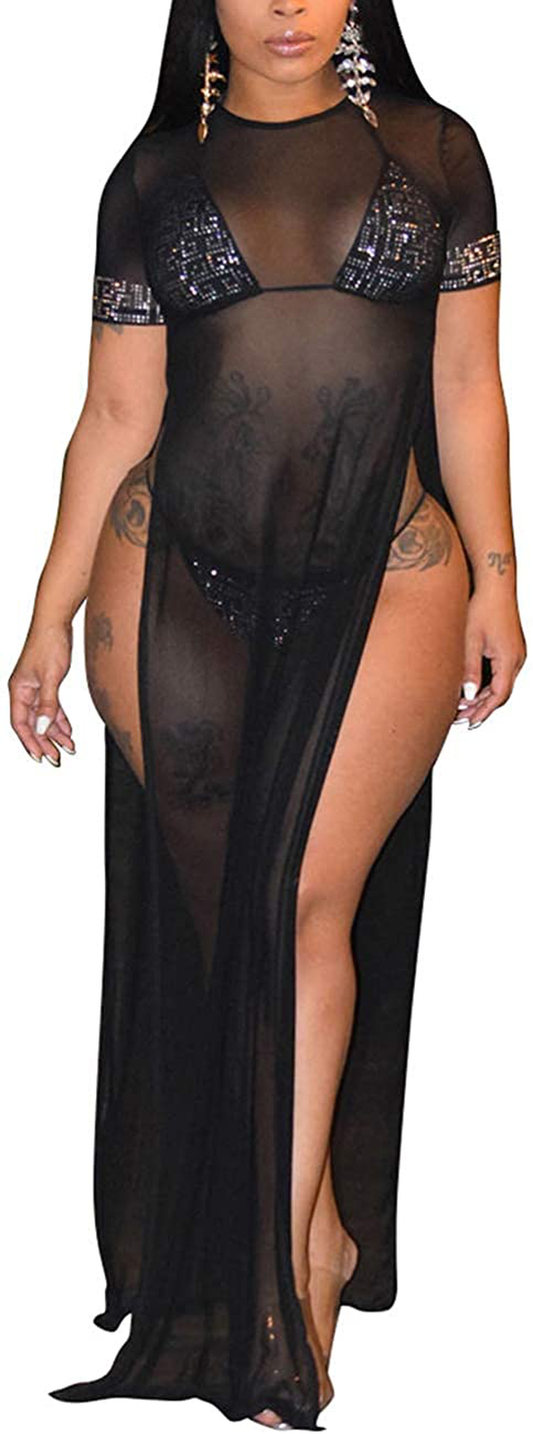 Sexycherry Women'S Sexy Swimsuit Cover Ups Casual See through Sheer Long Maxi Dresses for Swimwear Apparel & Accessories > Clothing > Swimwear Kylie Max   