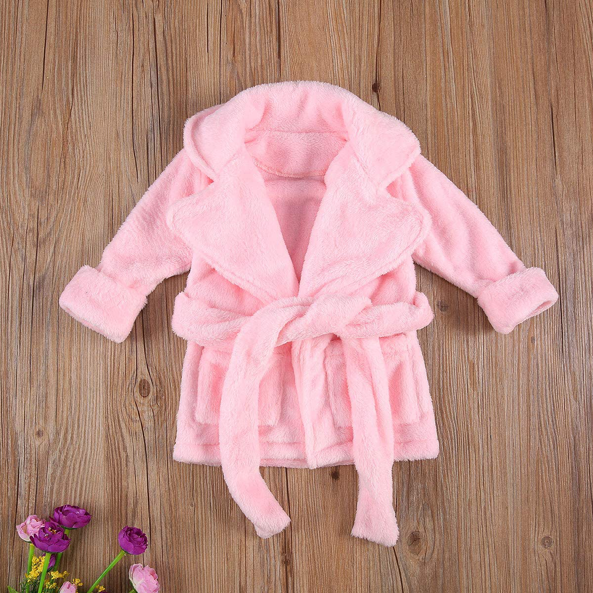 Unisex Baby Plush Bathrobe Plain Kimono Gown Newborn Toddler Girls Boys Towel Robe Nightwear Clothes Apparel & Accessories > Clothing > Sleepwear & Loungewear > Robes Kylie Max   